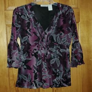 Woman's Worthington Blouse Size Medium Purple Mauve/Black.